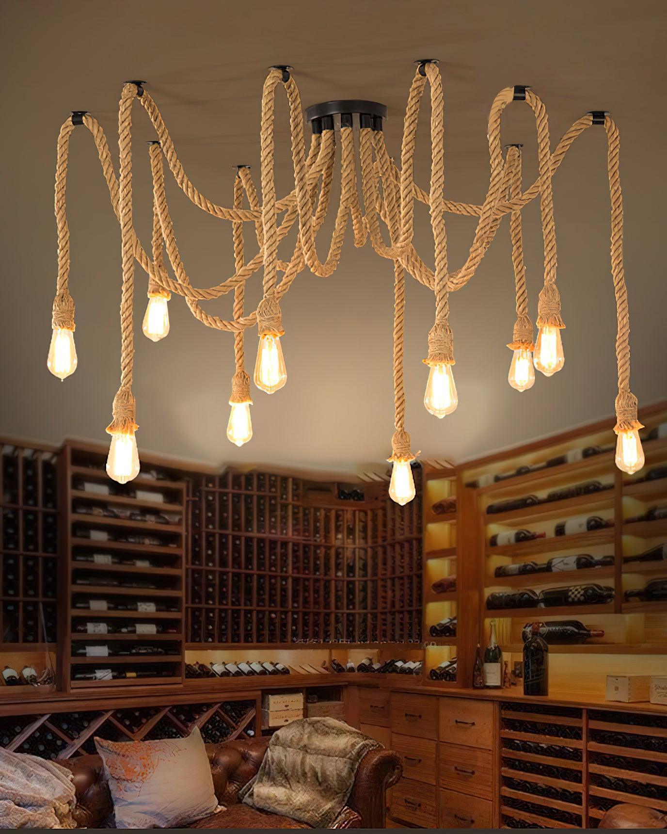 Hemp Rope Scattered Flower Chandelier - Lamp Outdoor
