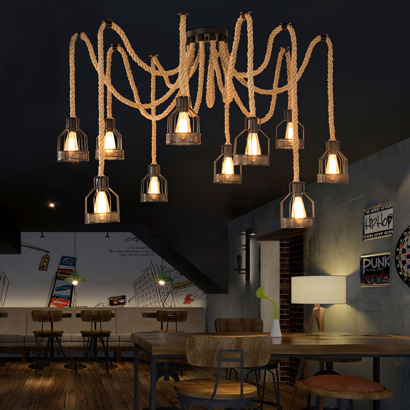 Hemp Rope Scattered Flower Chandelier - Lamp Outdoor