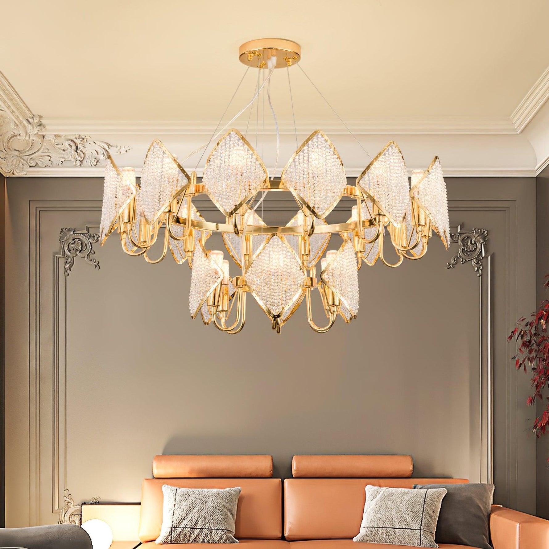 Aurora Chandelier Crystal Leaf Double-Tier - Lamp Outdoor