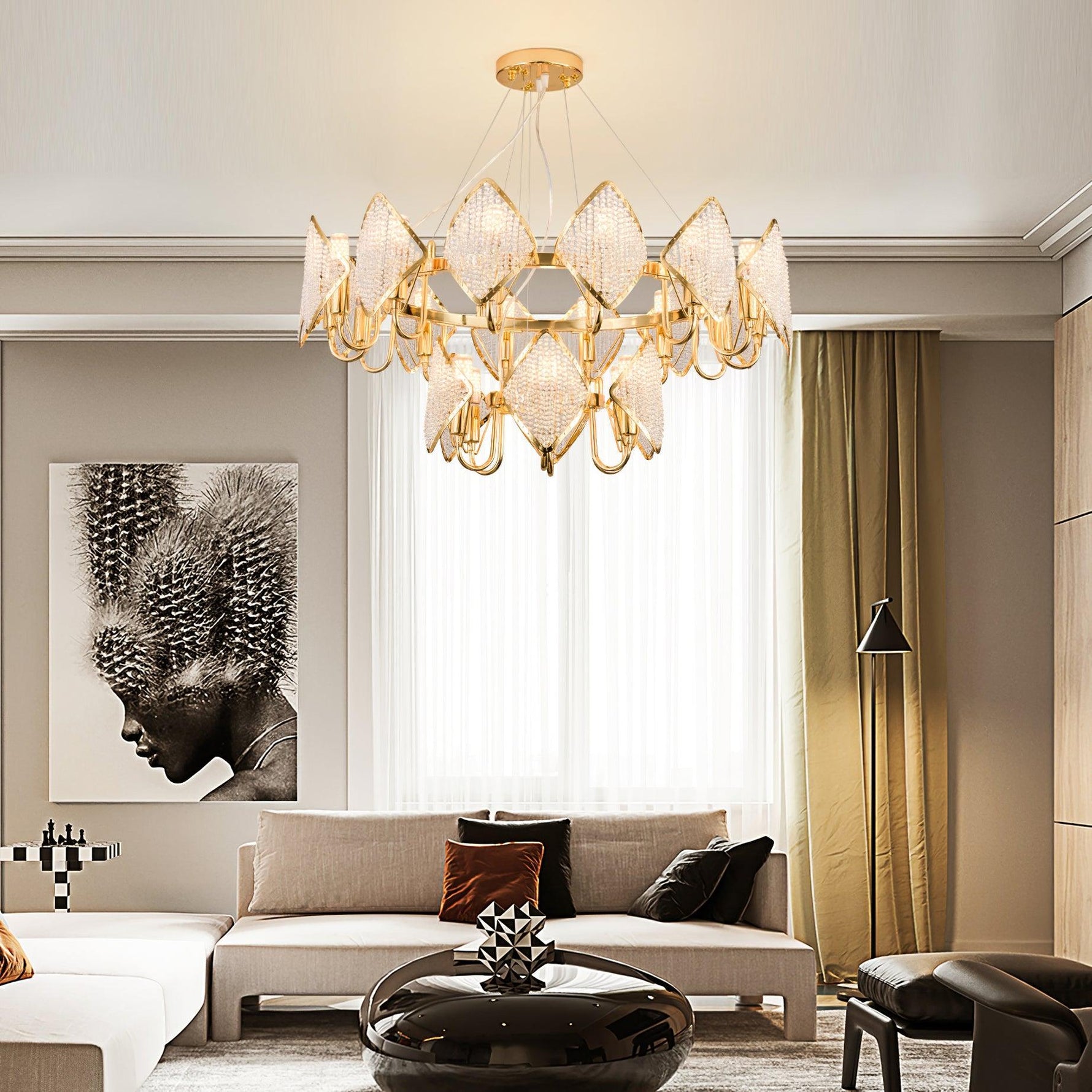 Aurora Chandelier Crystal Leaf Double-Tier - Lamp Outdoor