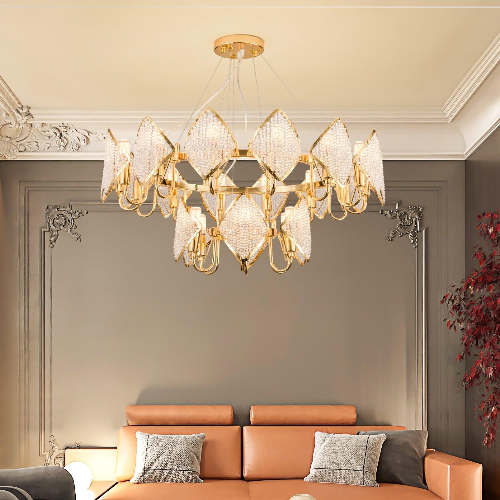 Aurora Chandelier Crystal Leaf Double-Tier - Lamp Outdoor