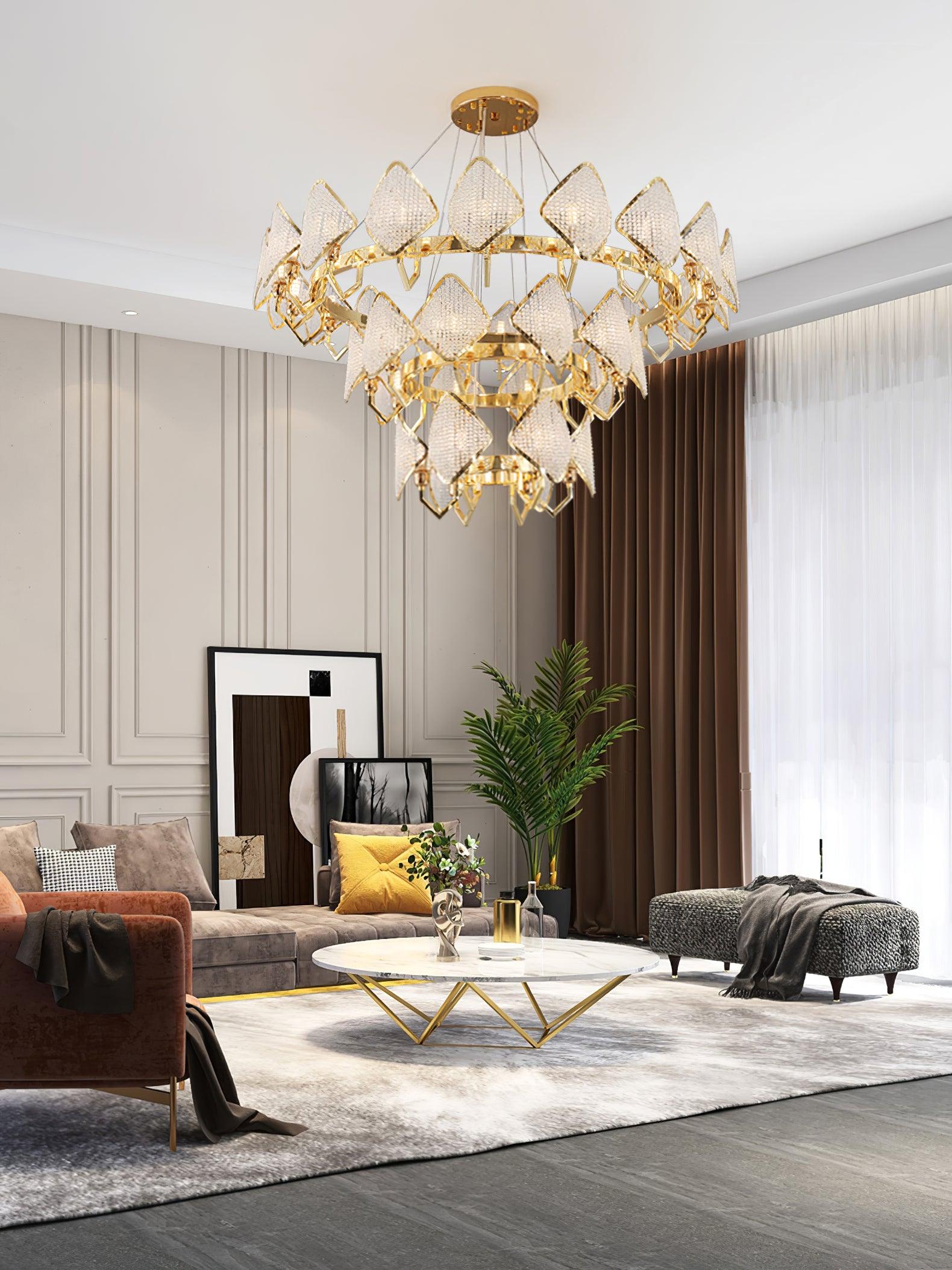Aurora Chandelier Crystal Leaf Double-Tier - Lamp Outdoor
