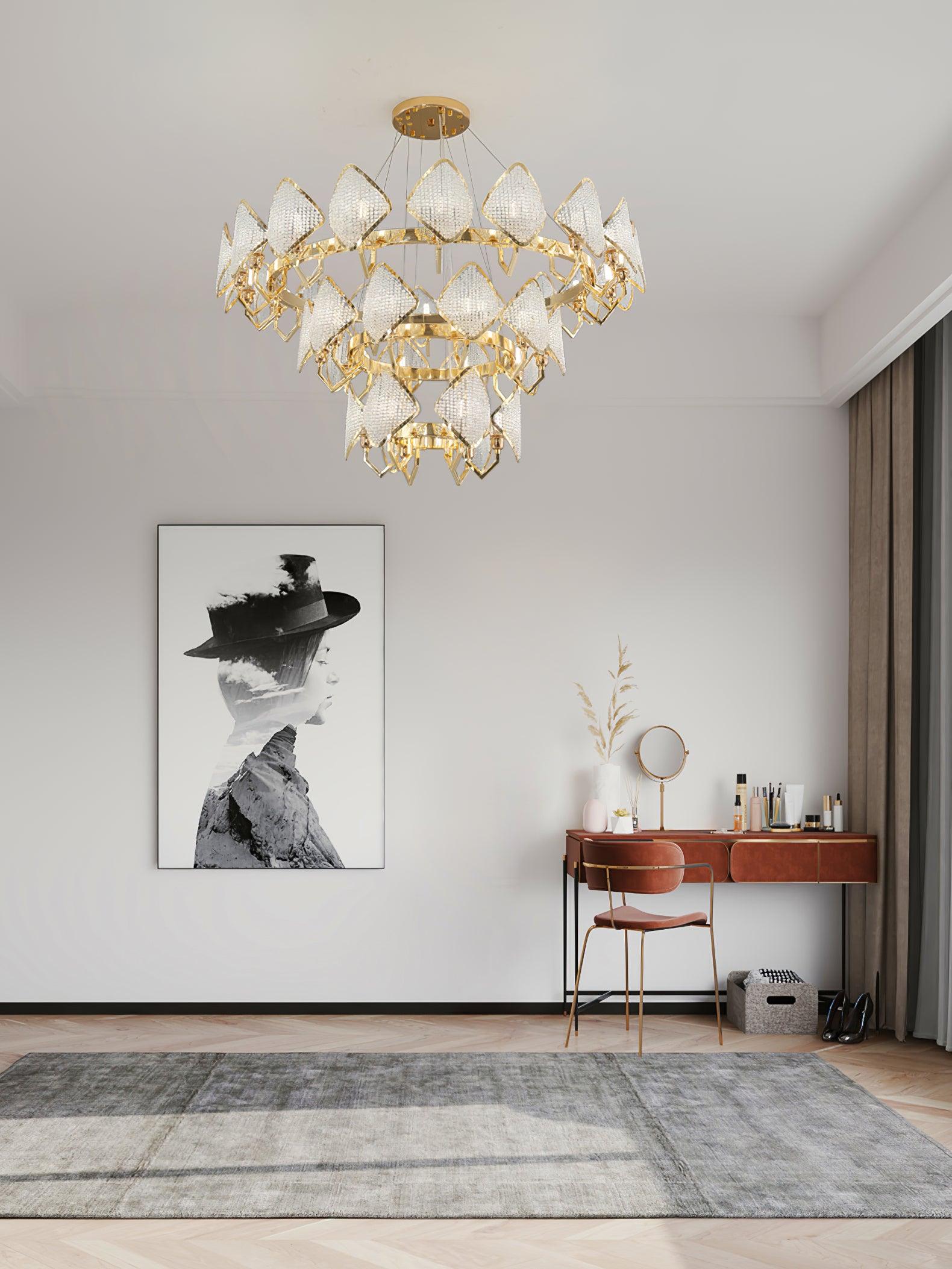 Aurora Chandelier Crystal Leaf Double-Tier - Lamp Outdoor