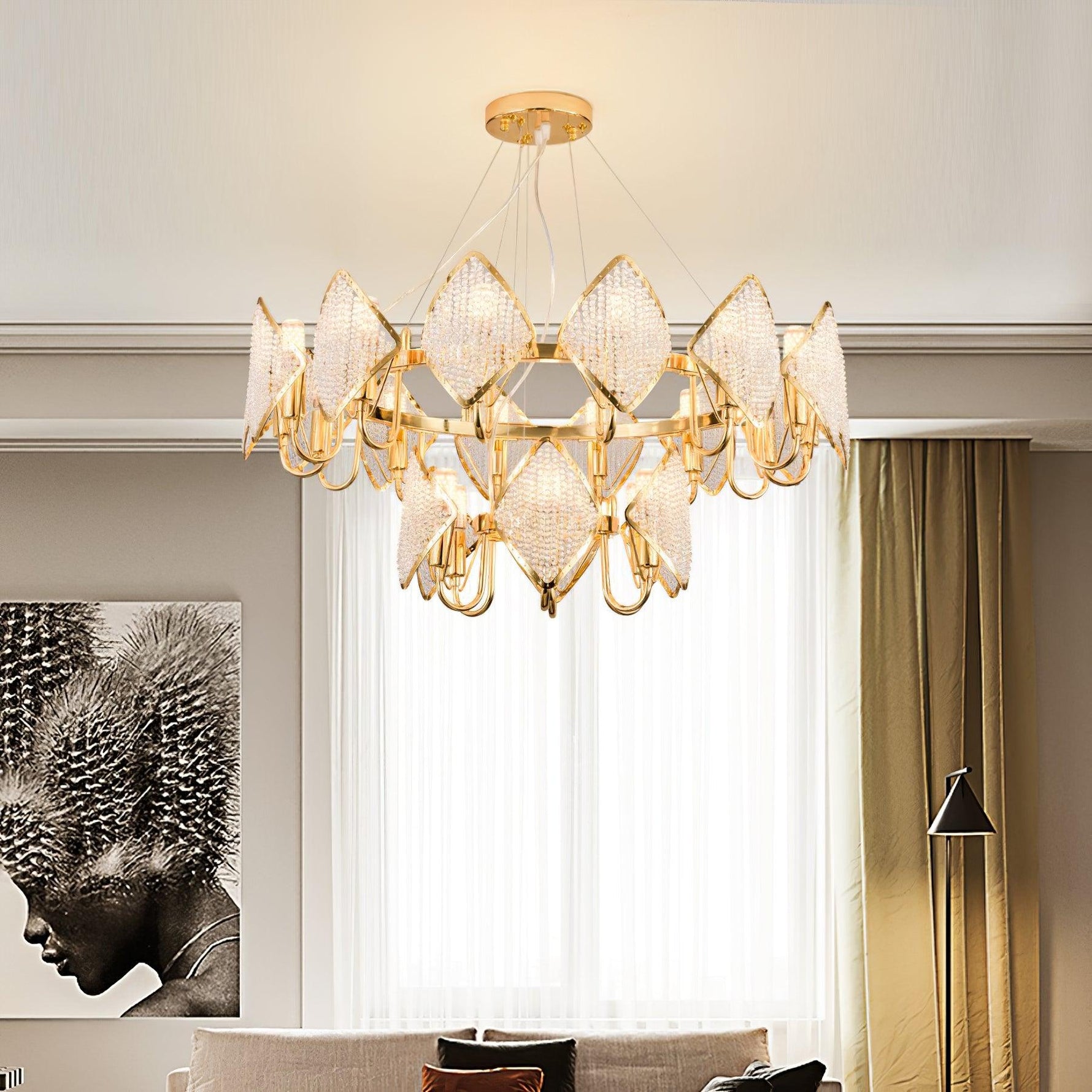 Aurora Chandelier Crystal Leaf Double-Tier - Lamp Outdoor