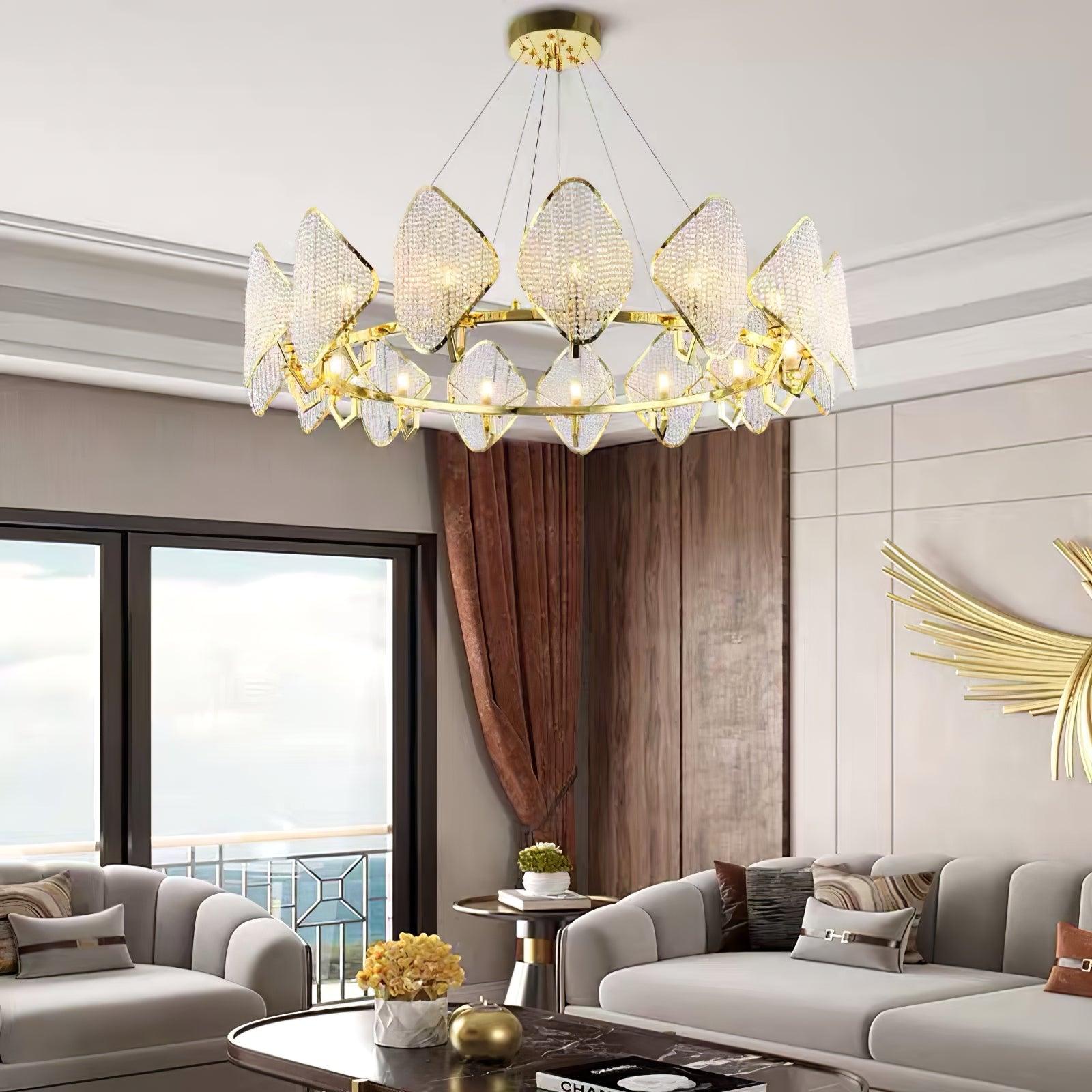 Aurora Chandelier Crystal Leaf Double-Tier - Lamp Outdoor