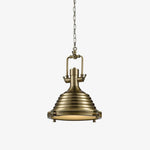 Solara Pendant Lamp Brass Ribbed Dome Industrial - Letslighting