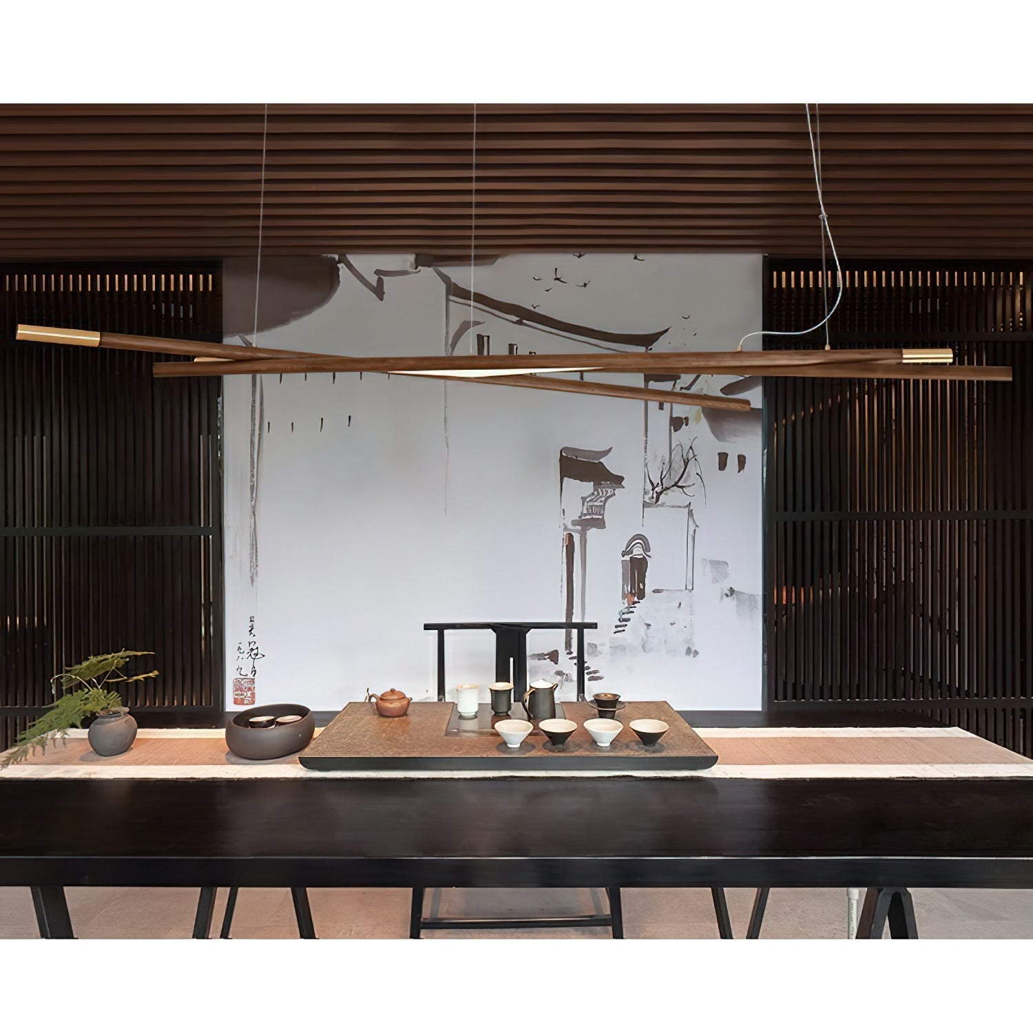 Aurora Chandelier Wooden Linear LED - Lamp Outdoor