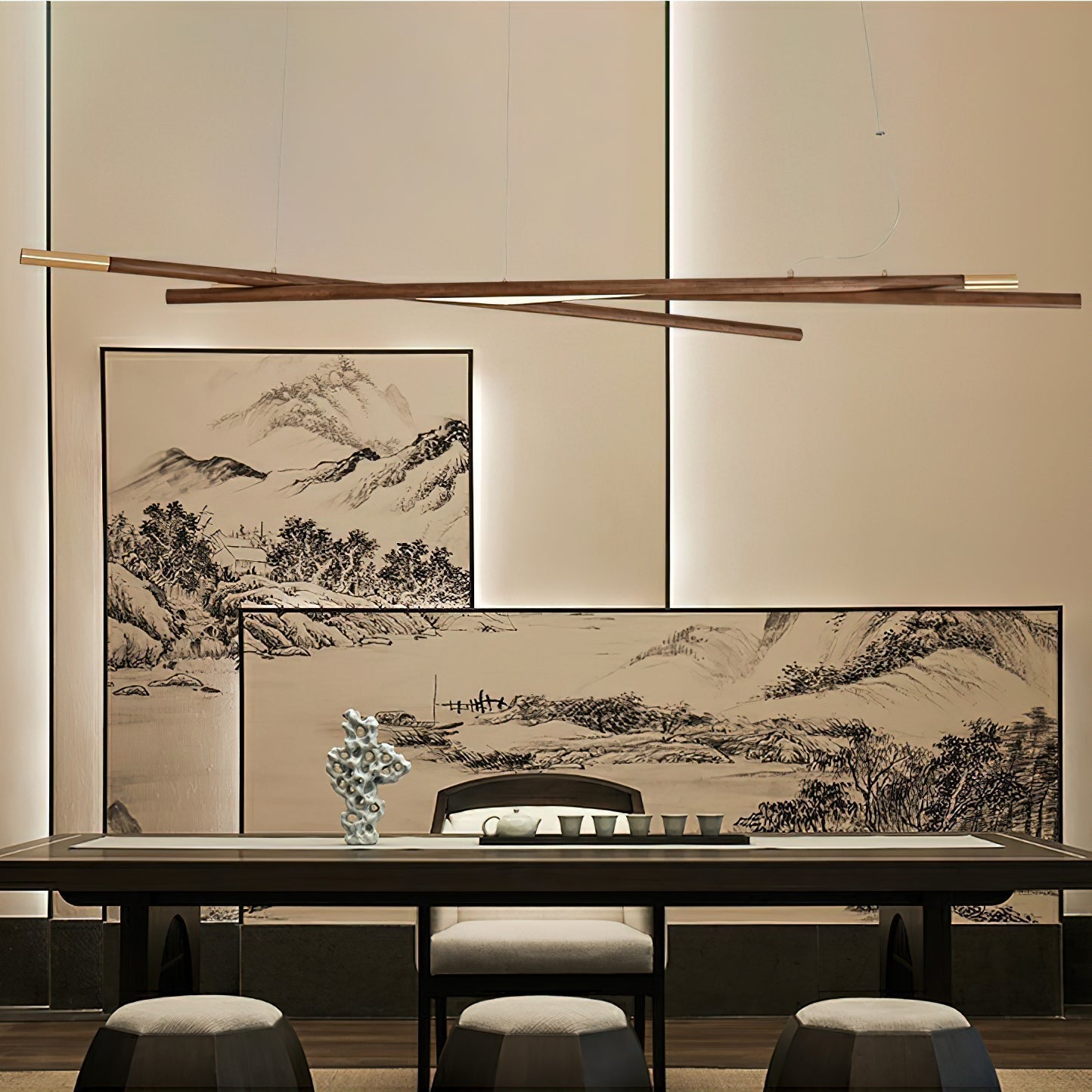 Aurora Chandelier Wooden Linear LED - Lamp Outdoor