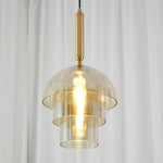 Solara Pendant Lamp Glass Cognac Dome Brass Mid Century - Letslighting