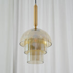 Solara Pendant Lamp Glass Cognac Dome Brass Mid Century - Letslighting