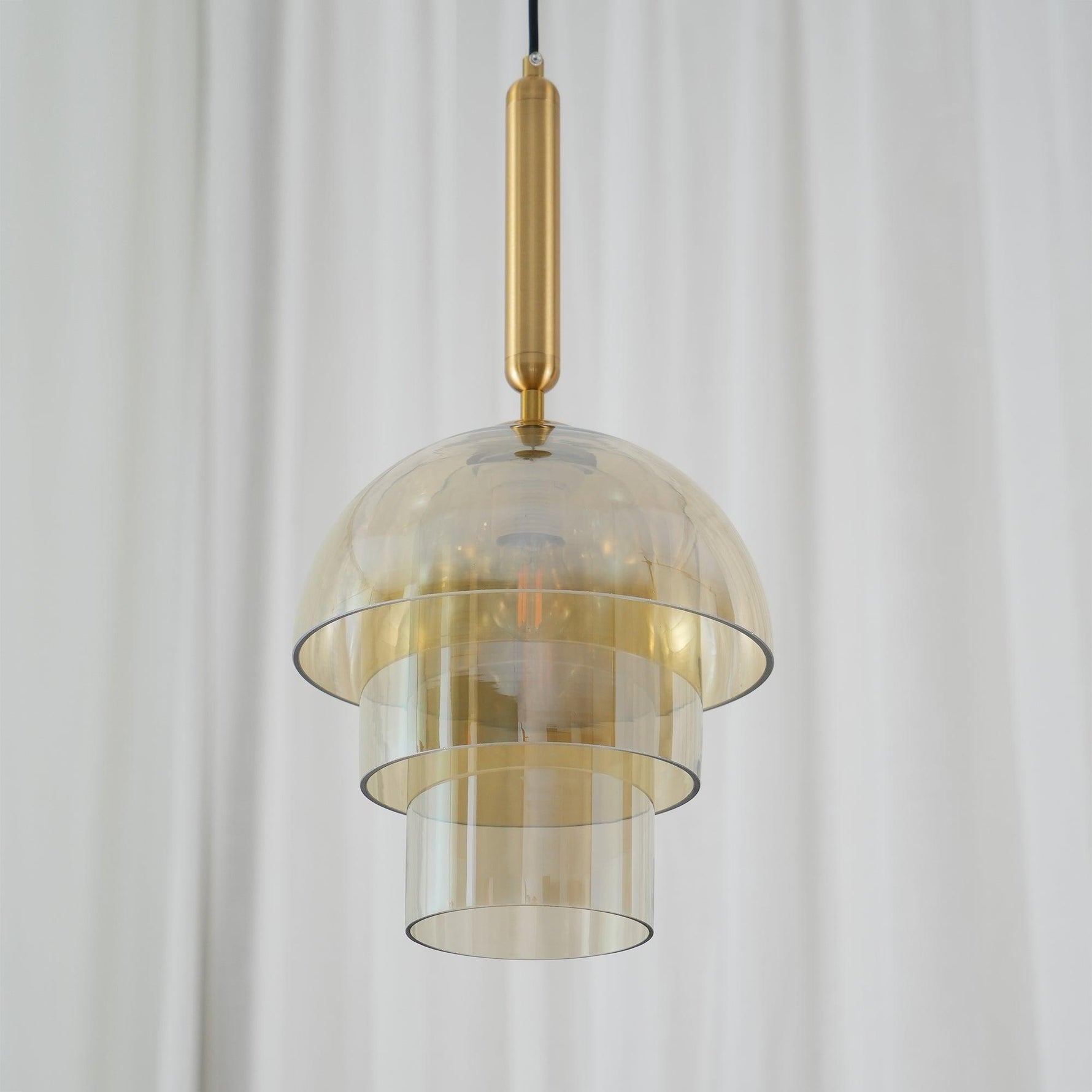 Solara Pendant Lamp Glass Cognac Dome Brass Mid Century - Letslighting