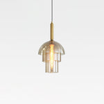 Solara Pendant Lamp Glass Cognac Dome Brass Mid Century - Letslighting
