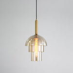 Solara Pendant Lamp Glass Cognac Dome Brass Mid Century - Letslighting