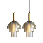 Solara Pendant Lamp Glass Cognac Dome Brass Mid Century - Letslighting