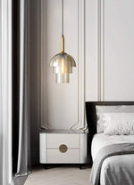 Solara Pendant Lamp Glass Cognac Dome Brass Mid Century - Letslighting