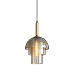 Solara Pendant Lamp Glass Cognac Dome Brass Mid Century - Letslighting