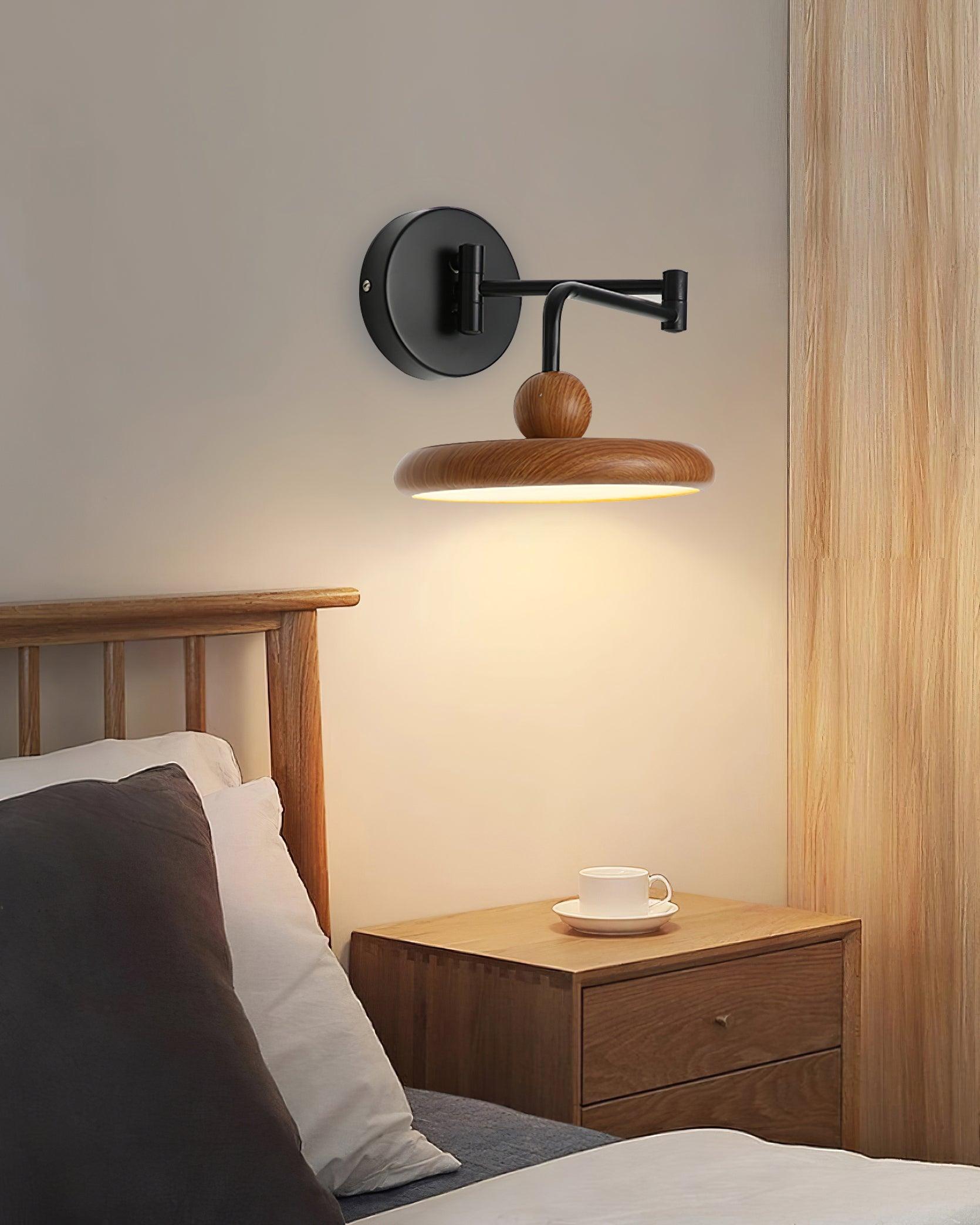 Kenshika Wooden Disc Black Wall Light - Lamp Outdoor