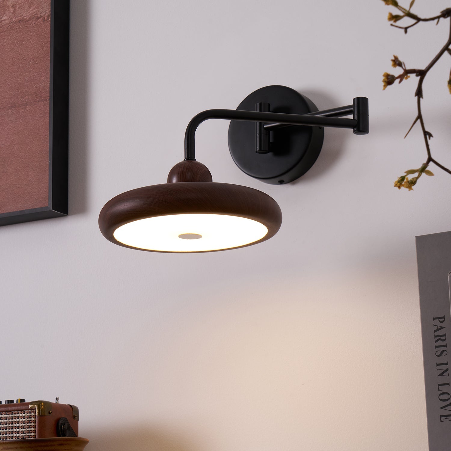 Kenshika Wooden Disc Black Wall Light - Lamp Outdoor