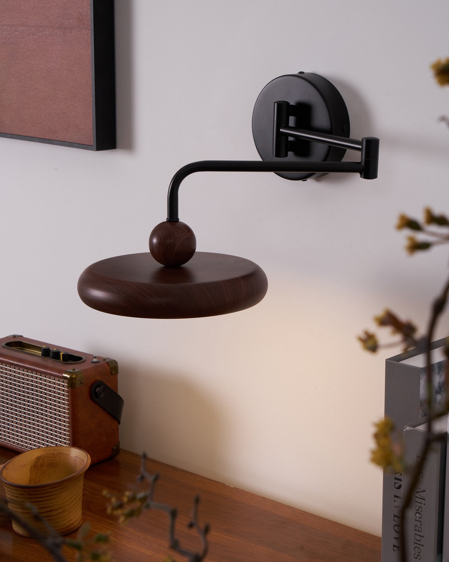 Kenshika Wooden Disc Black Wall Light - Lamp Outdoor