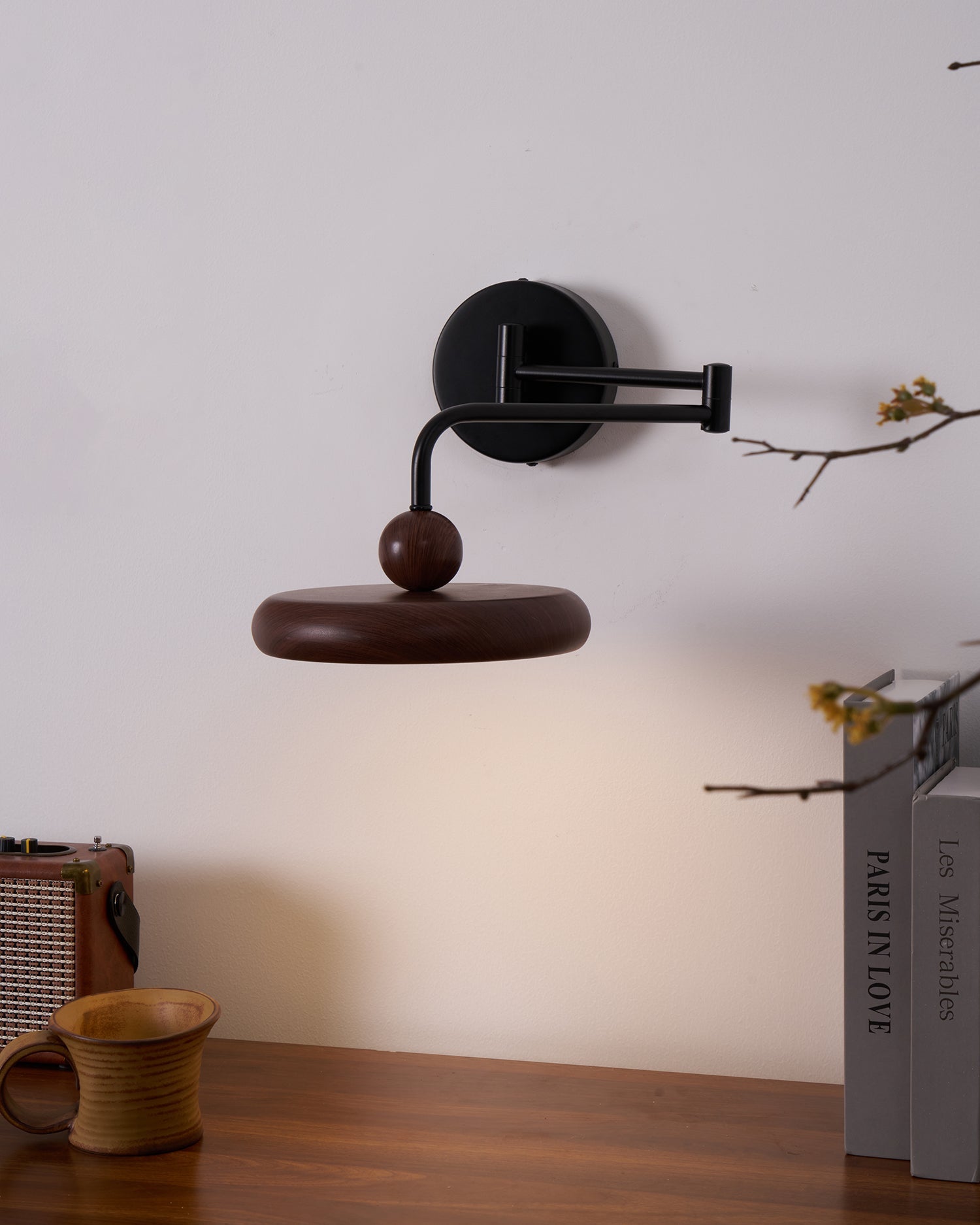 Kenshika Wooden Disc Black Wall Light - Lamp Outdoor