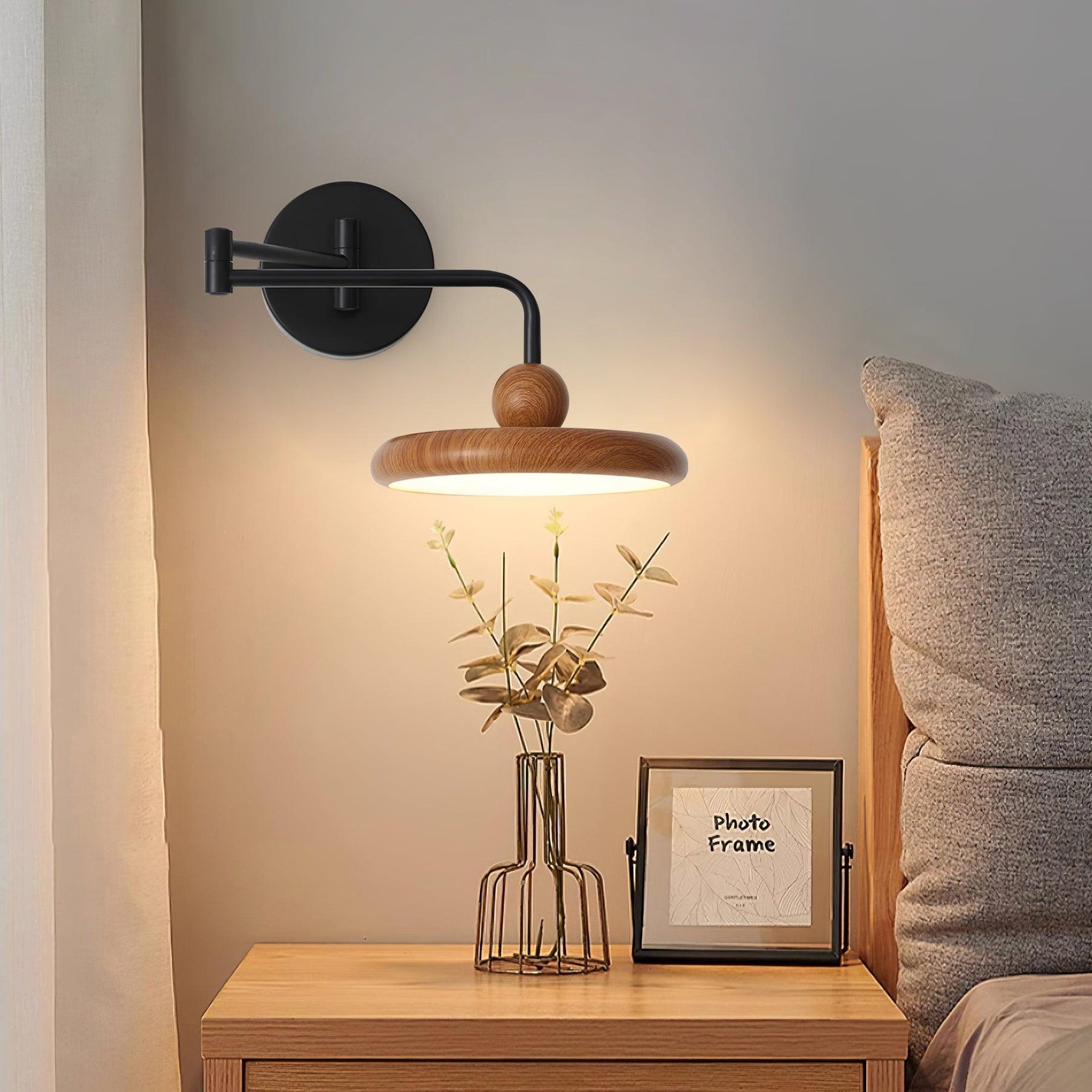 Kenshika Wooden Disc Black Wall Light - Lamp Outdoor