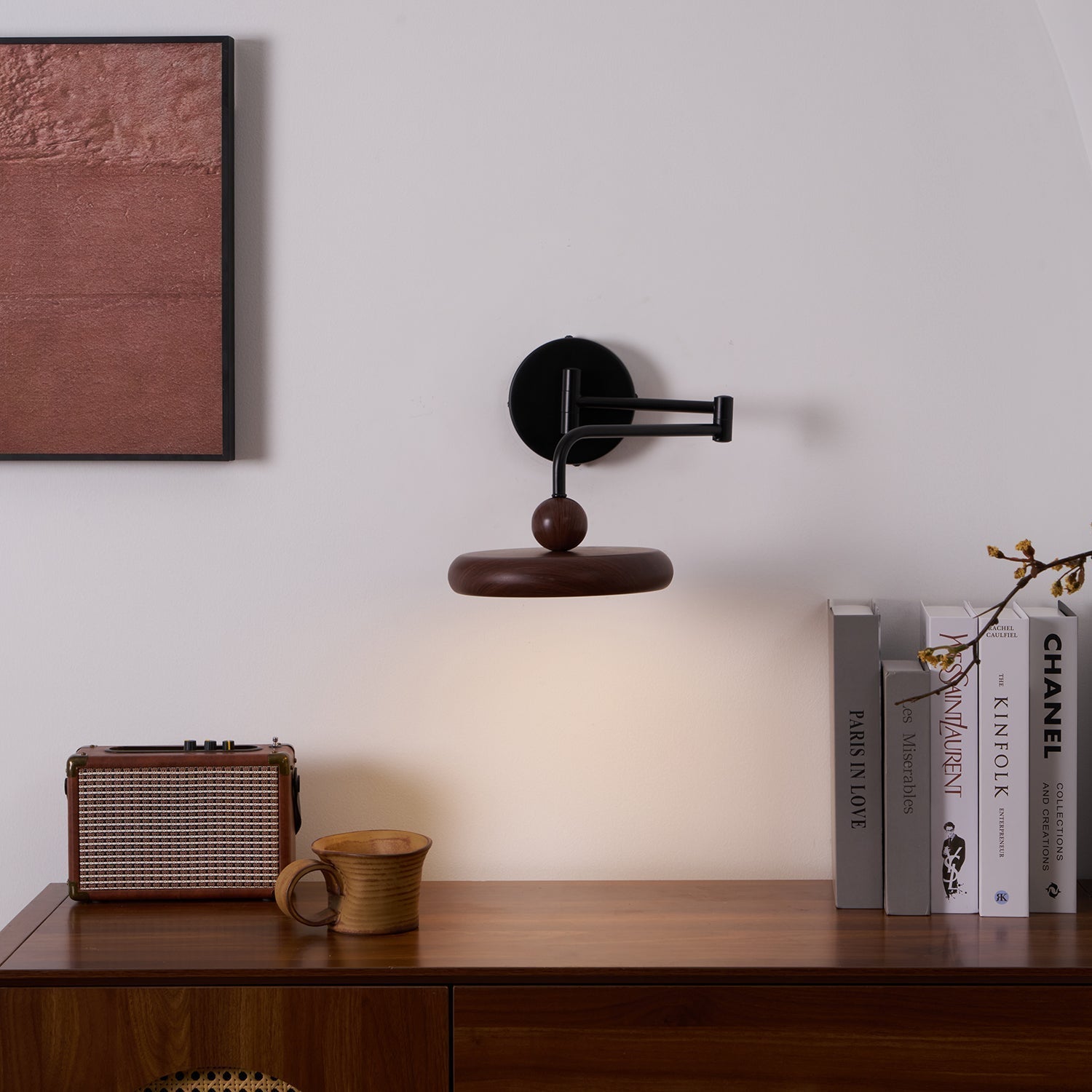Kenshika Wooden Disc Black Wall Light - Lamp Outdoor
