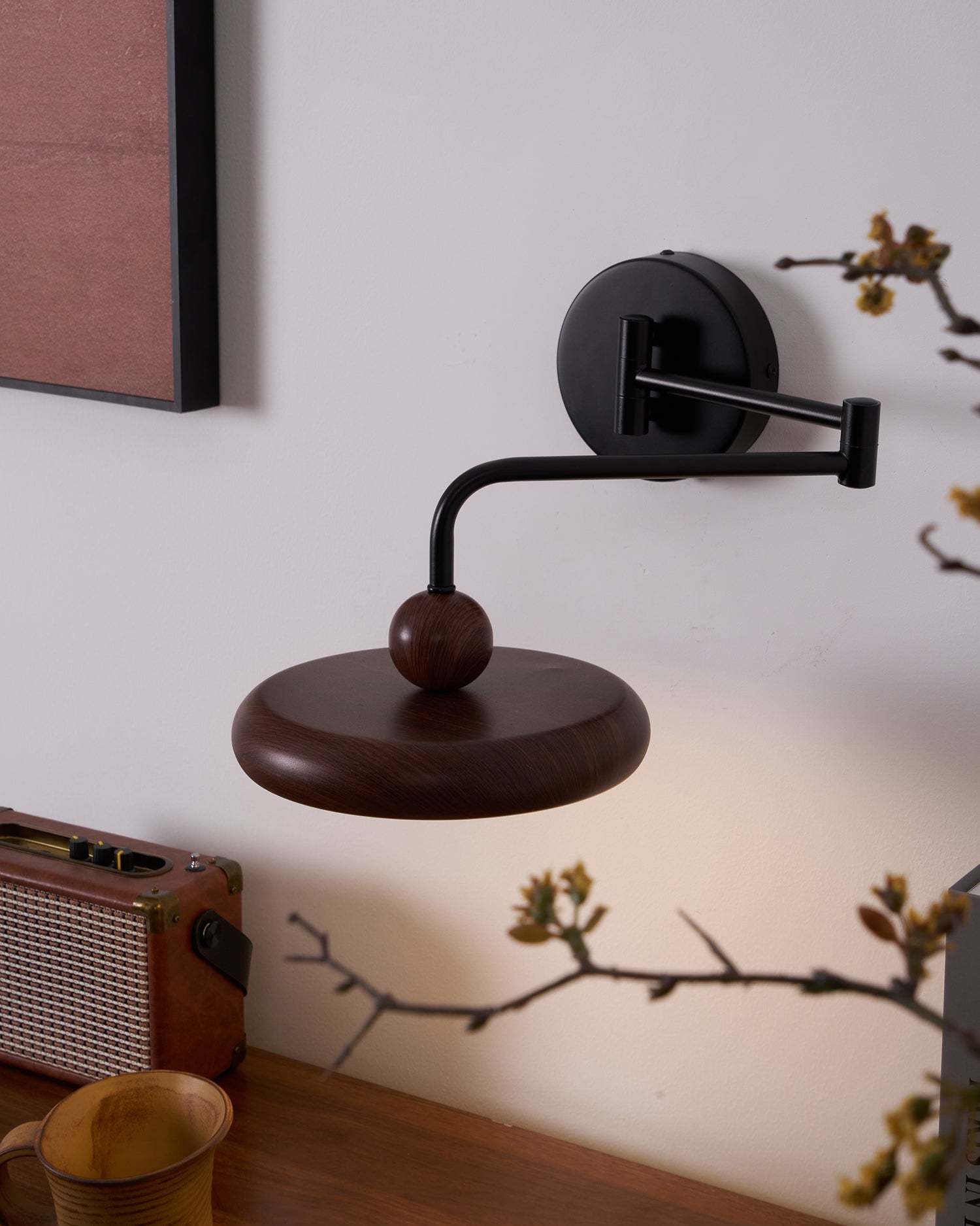 Kenshika Wooden Disc Black Wall Light - Lamp Outdoor