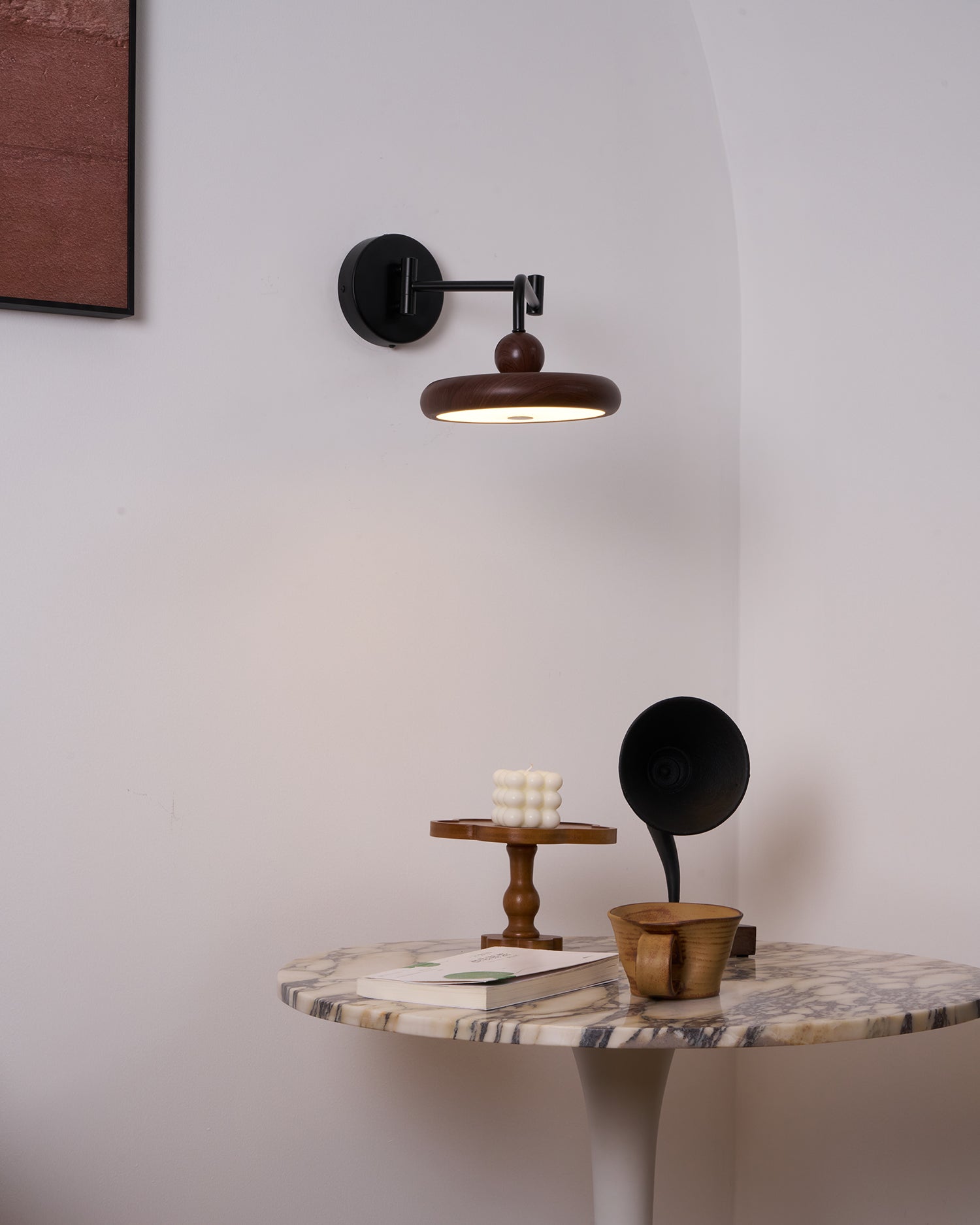 Kenshika Wooden Disc Black Wall Light - Lamp Outdoor