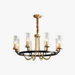 Chandelier Black Round Frame Brass Arms Ribbed Glass - Lamp Outdoor