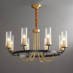 Chandelier Black Round Frame Brass Arms Ribbed Glass - Lamp Outdoor