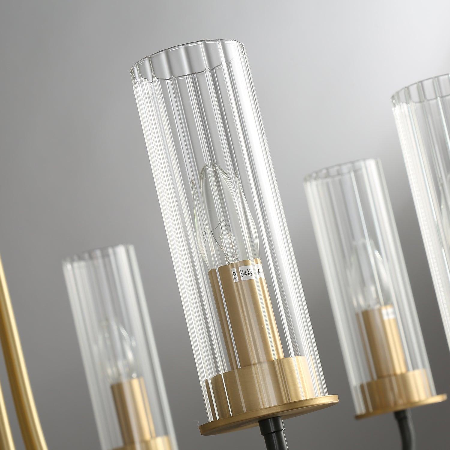 Chandelier Black Round Frame Brass Arms Ribbed Glass - Lamp Outdoor