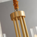 Chandelier Black Round Frame Brass Arms Ribbed Glass - Lamp Outdoor