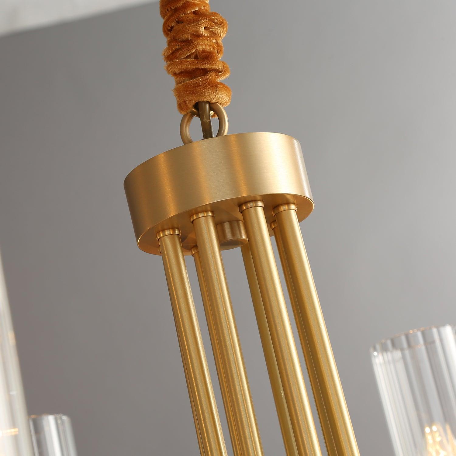 Chandelier Black Round Frame Brass Arms Ribbed Glass - Lamp Outdoor
