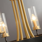 Chandelier Black Round Frame Brass Arms Ribbed Glass - Lamp Outdoor