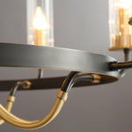 Chandelier Black Round Frame Brass Arms Ribbed Glass - Lamp Outdoor