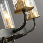 Chandelier Black Round Frame Brass Arms Ribbed Glass - Lamp Outdoor