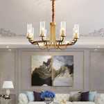 Chandelier Black Round Frame Brass Arms Ribbed Glass - Lamp Outdoor