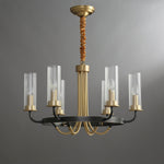 Chandelier Black Round Frame Brass Arms Ribbed Glass - Lamp Outdoor