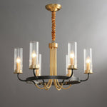Chandelier Black Round Frame Brass Arms Ribbed Glass - Lamp Outdoor