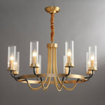 Chandelier Black Round Frame Brass Arms Ribbed Glass - Lamp Outdoor