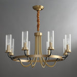 Chandelier Black Round Frame Brass Arms Ribbed Glass - Lamp Outdoor