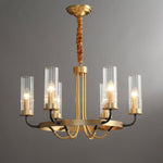 Chandelier Black Round Frame Brass Arms Ribbed Glass - Lamp Outdoor