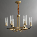 Chandelier Black Round Frame Brass Arms Ribbed Glass - Lamp Outdoor
