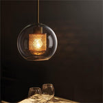 Hessa Contemporary Golden Pendant Light, Glass, Globe/Cylindric - Lamp Outdoor