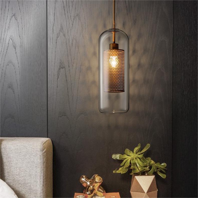 Hessa Contemporary Golden Pendant Light, Glass, Globe/Cylindric - Lamp Outdoor