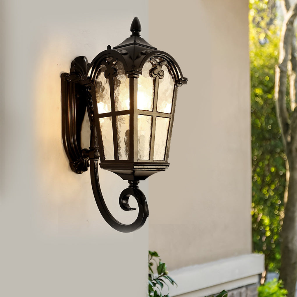Waterproof Vintage Lantern Shaped Black Retro Outdoor Plug in Wall Lamp - Lamp Outdoor