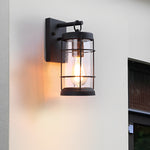 Waterproof Iron Glass Lantern Black Retro Rustic Exterior Wall Lights - Lamp Outdoor