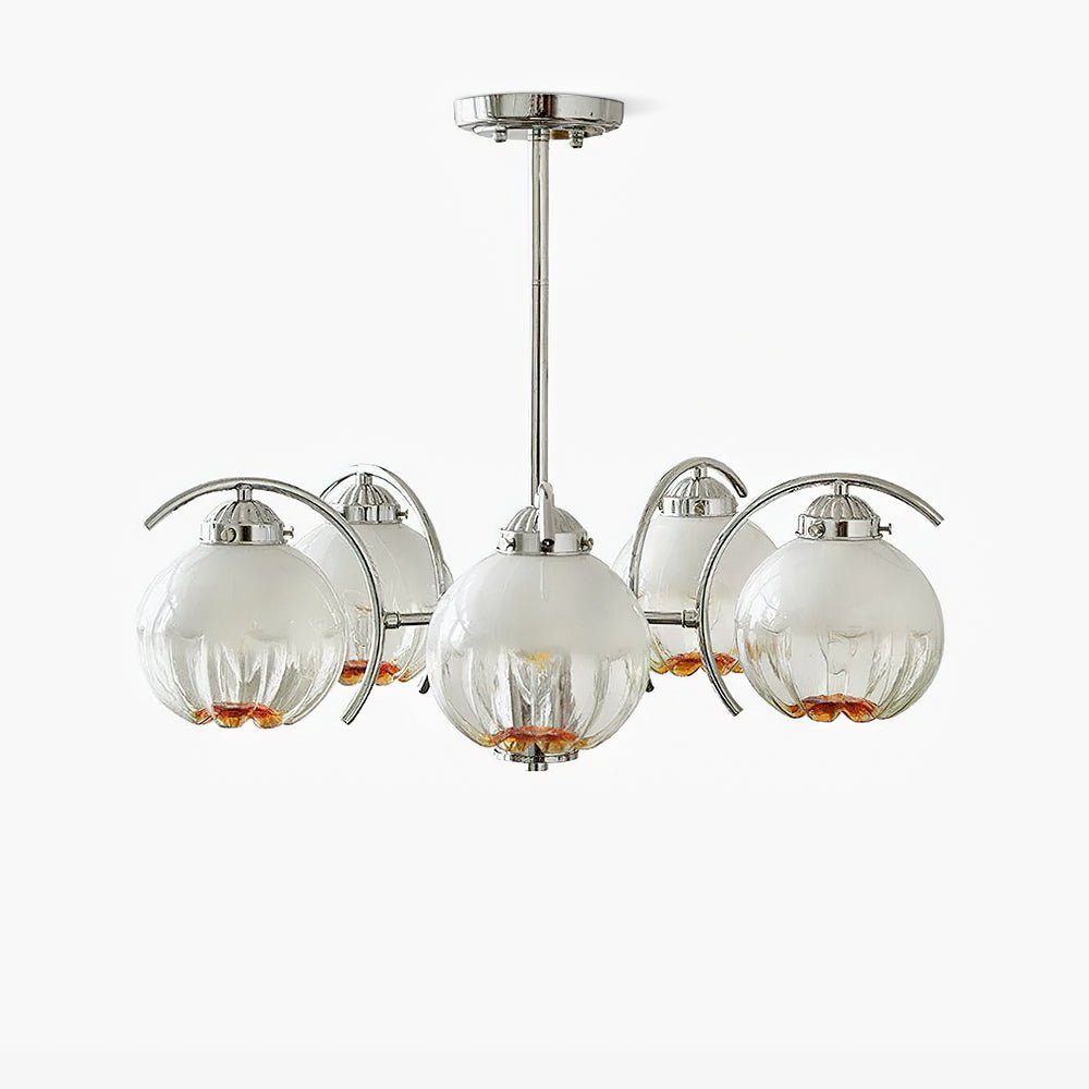 Chandelier Chrome Curved Arms with Frosted Globe Shades - Lamp Outdoor