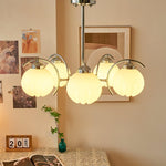 Chandelier Chrome Curved Arms with Frosted Globe Shades - Lamp Outdoor