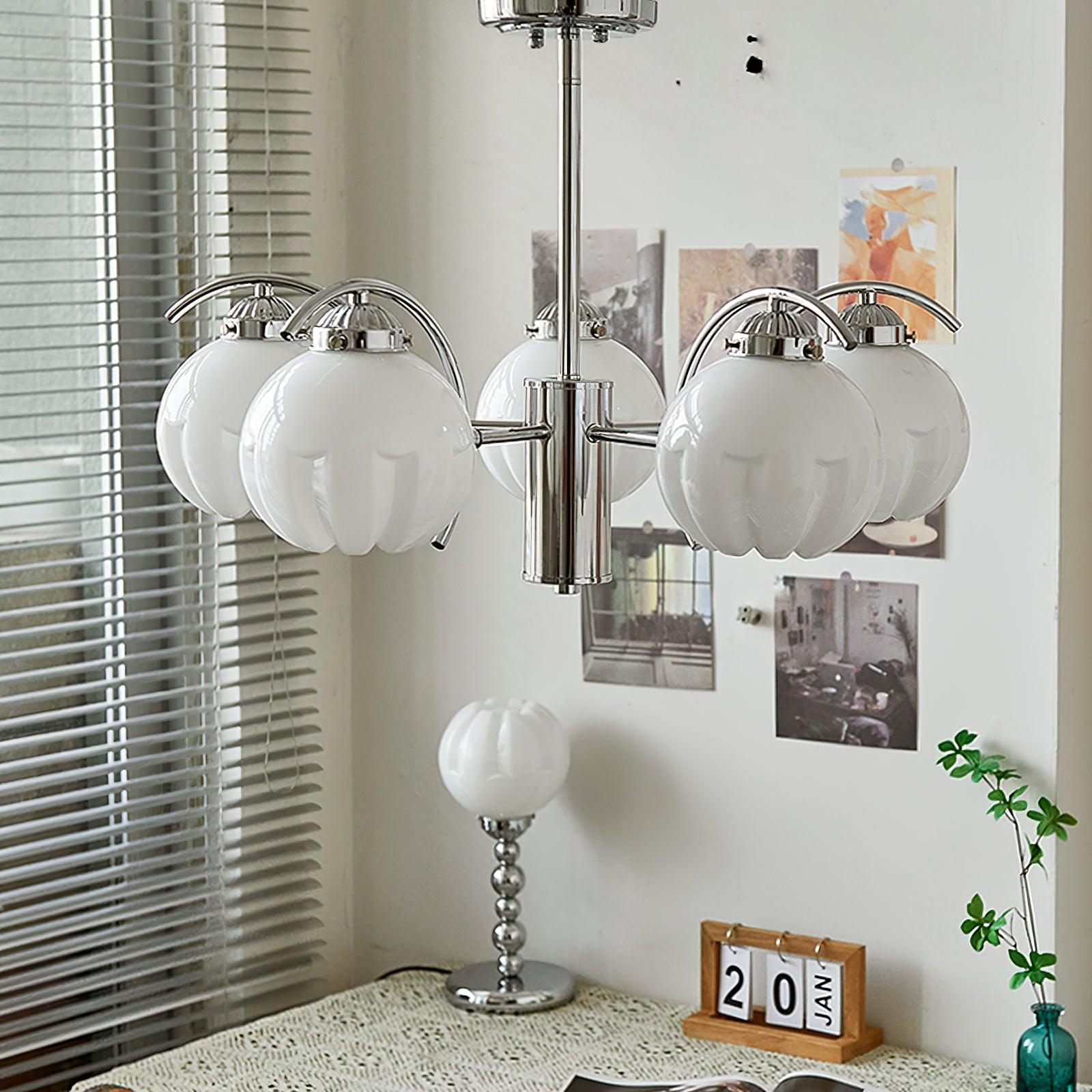 Chandelier Chrome Curved Arms with Frosted Globe Shades - Lamp Outdoor